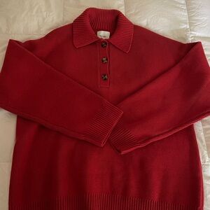 Reformation Brooklyn Red Knit Polo Sweater